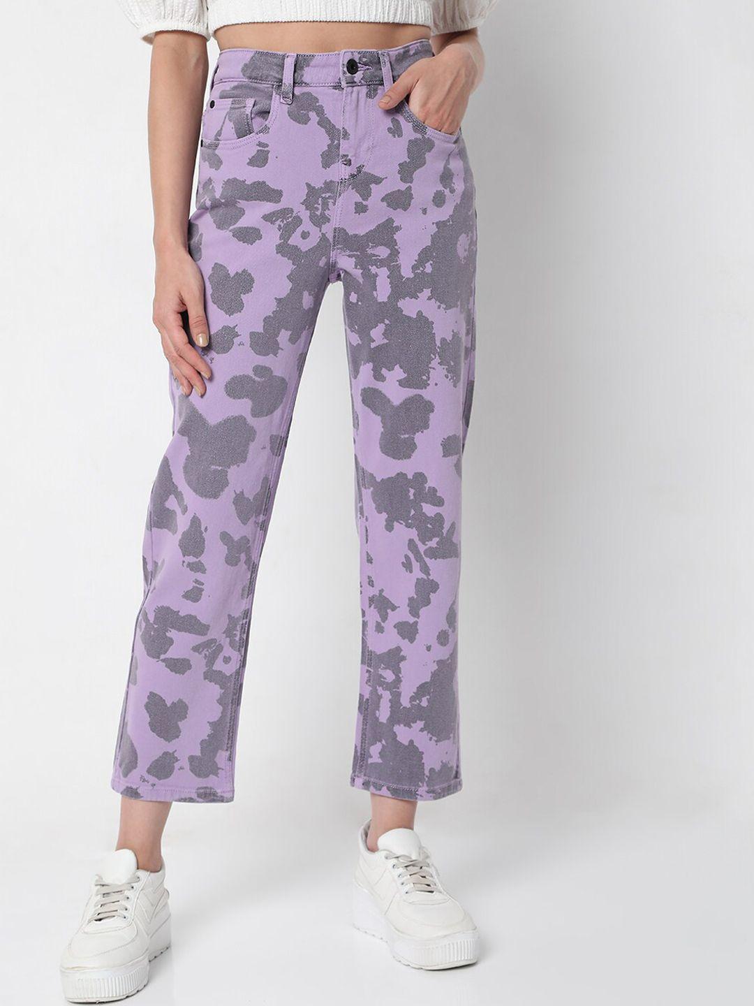 vero moda women purple high-rise straight fit stretchable jeans