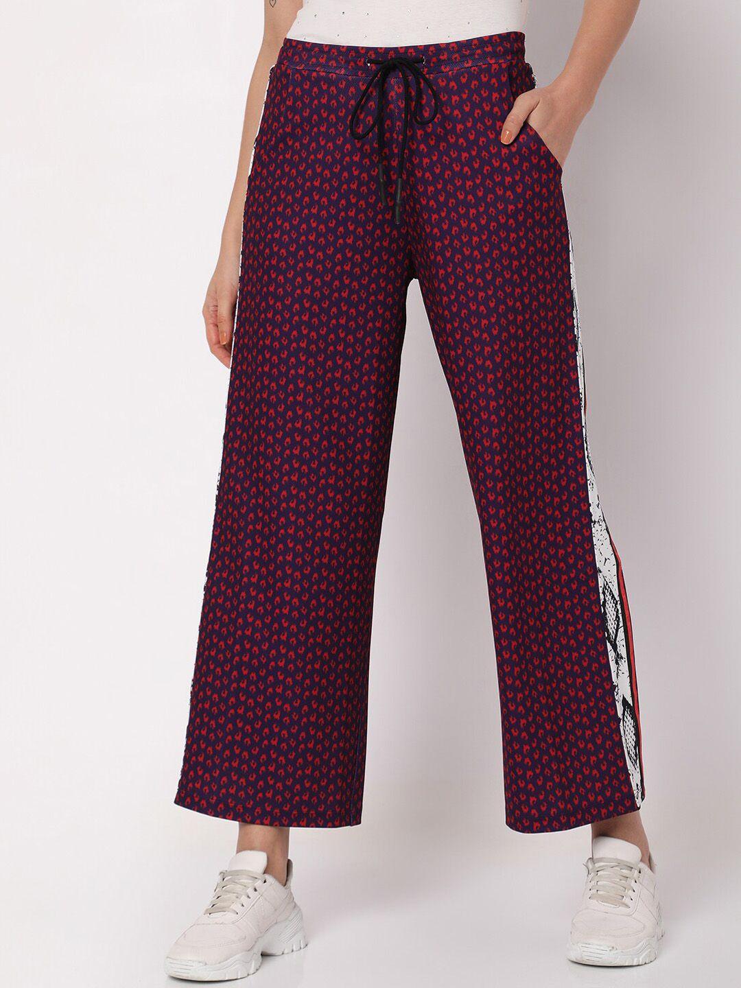 vero moda women purple printed relaxed-fit track pants
