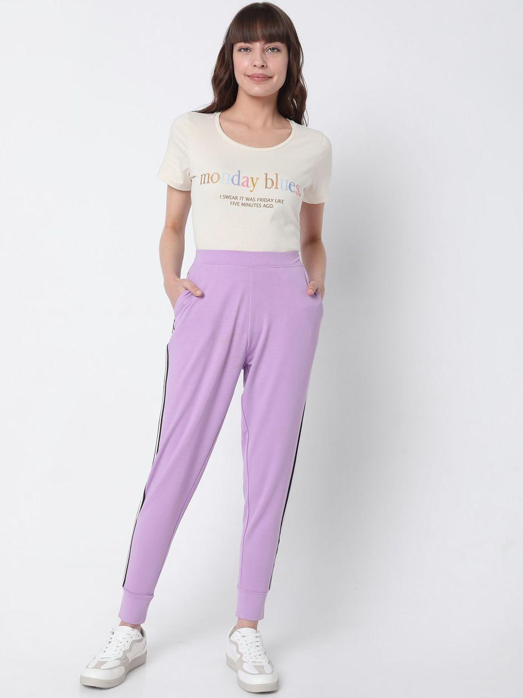 vero moda women purple solid joggers