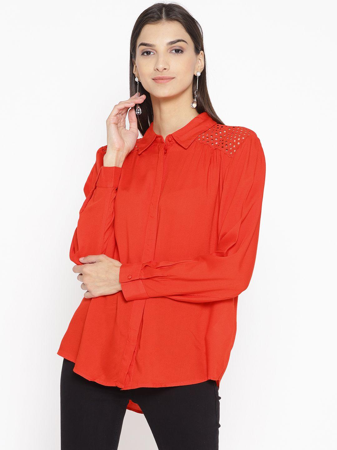 vero moda women red regular fit solid casual shirt