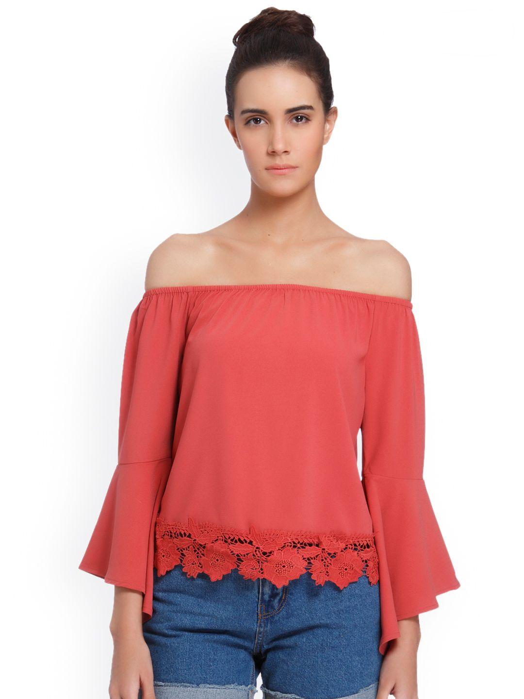 vero moda women red solid bardot top