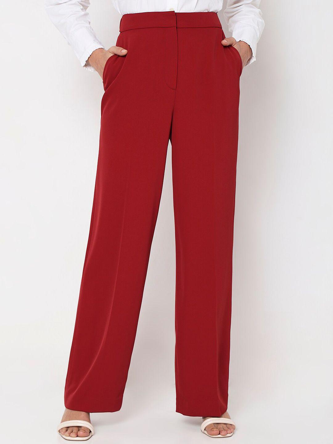 vero moda women red straight fit high-rise trousers