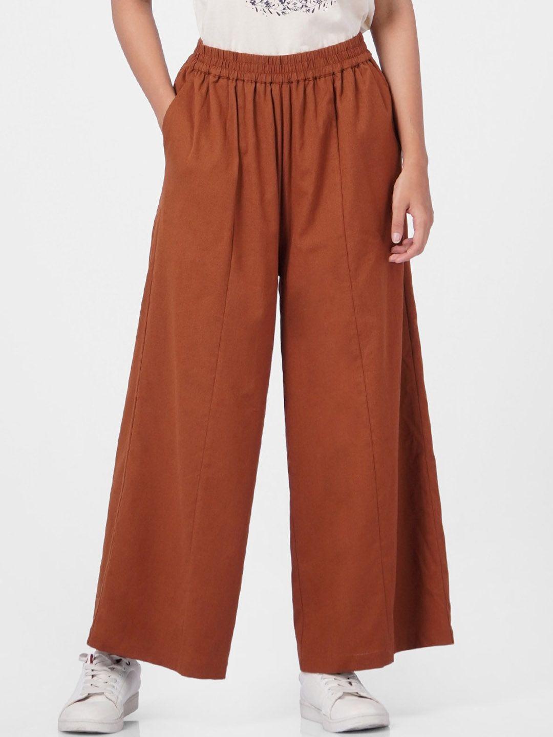 vero moda women rust brown high-rise trousers