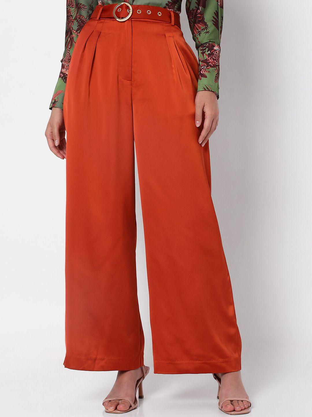 vero moda women rust high-rise pleated trousers