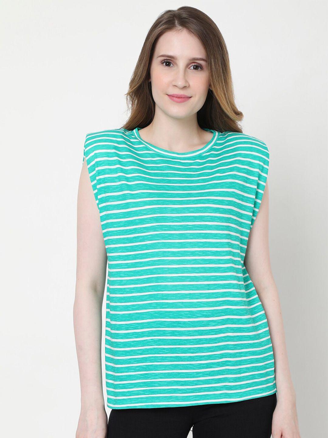 vero moda women sea green & white striped t-shirt