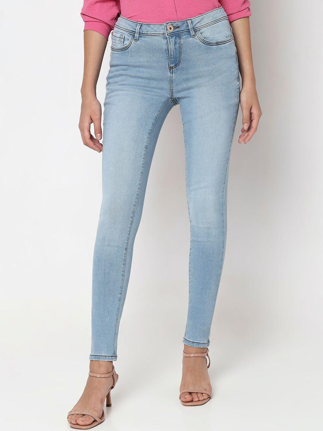 vero moda women skinny fit high-rise light fade stretchable jeans