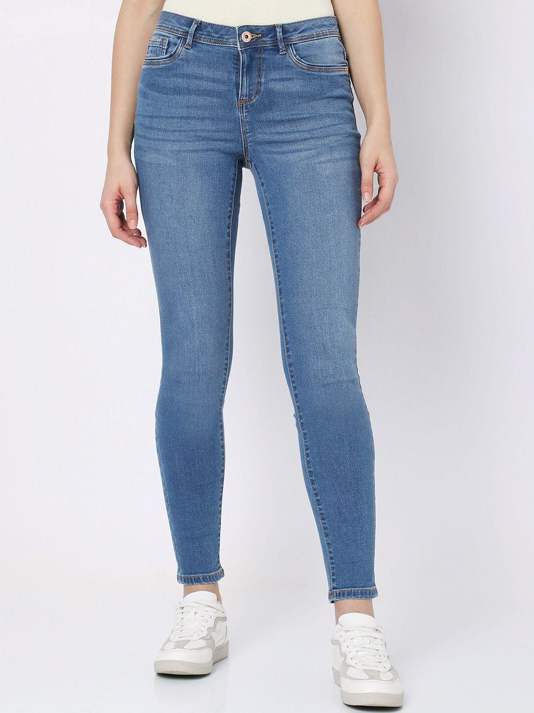 vero moda women skinny fit light fade cotton jeans