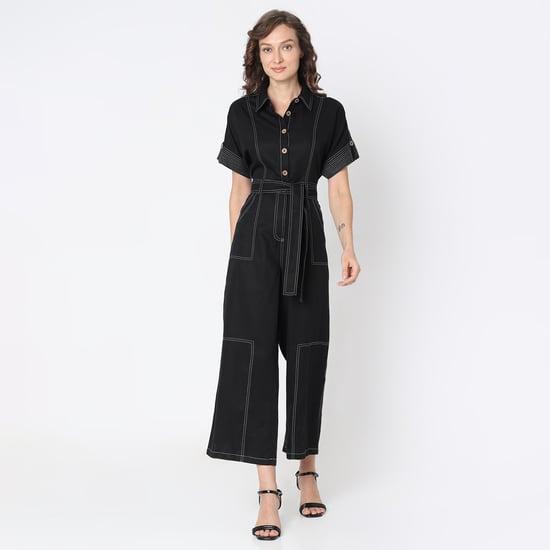 vero moda women solid belt detailed jumpsuit