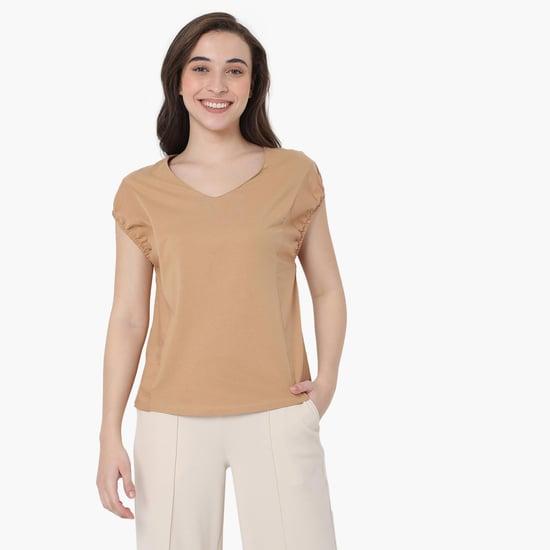 vero moda women solid v-neck casual top