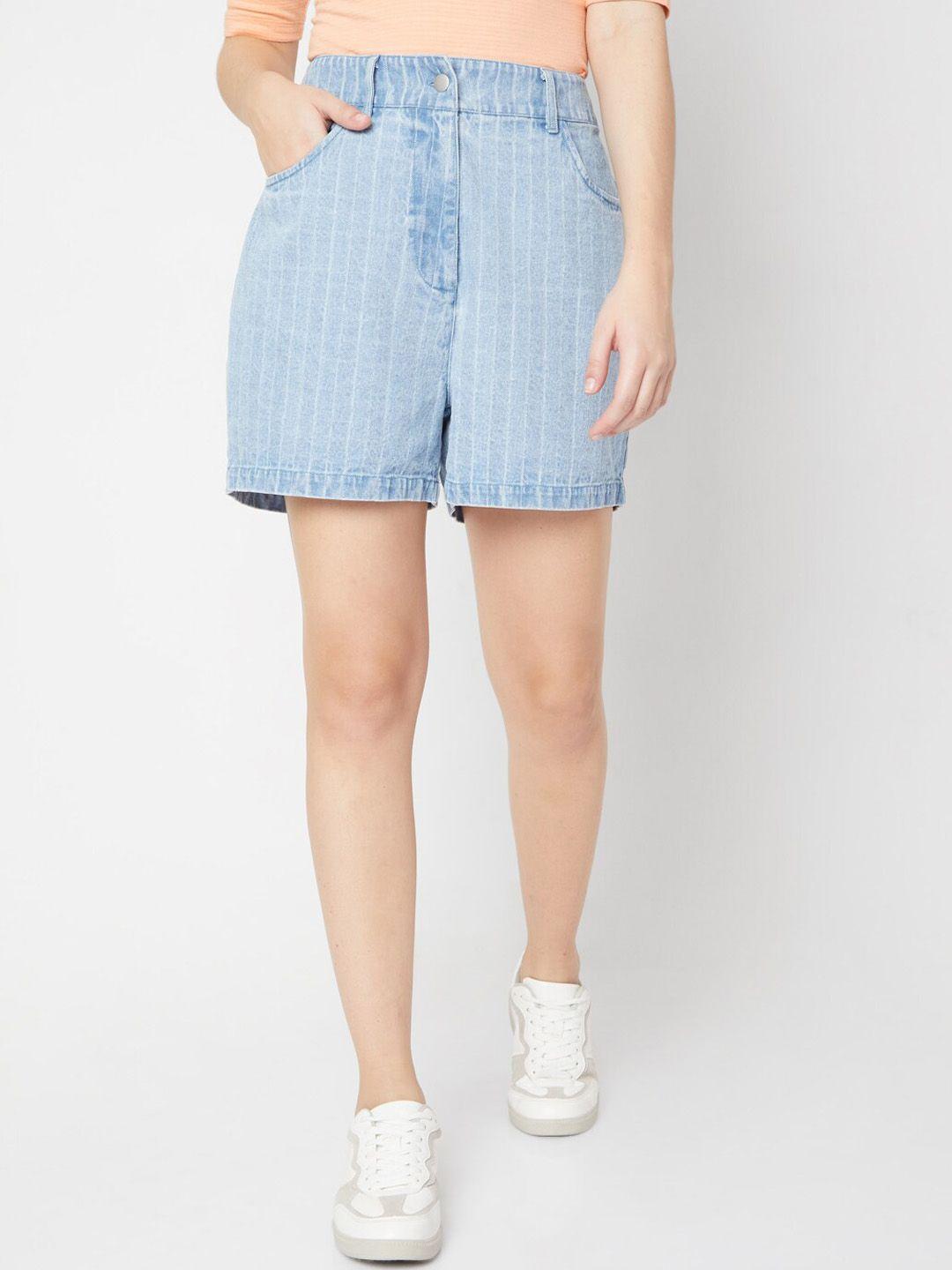 vero moda women striped cotton high-rise denim shorts