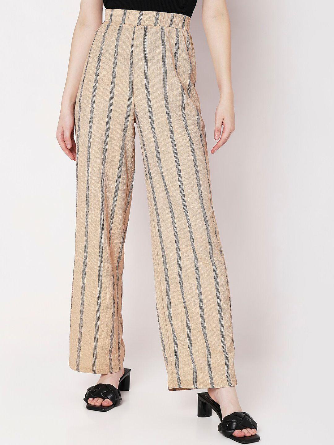 vero moda women striped straight fit high-rise trousers