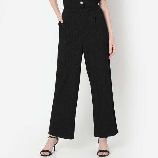 vero moda women textured straight trousers