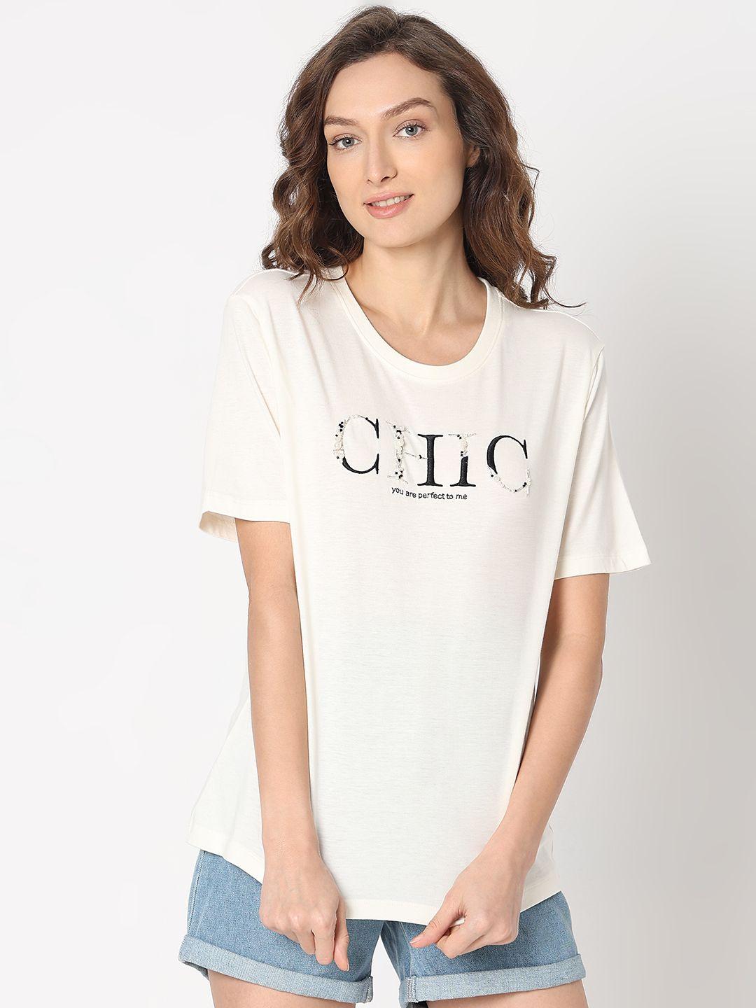 vero moda women typography raw edge t-shirt