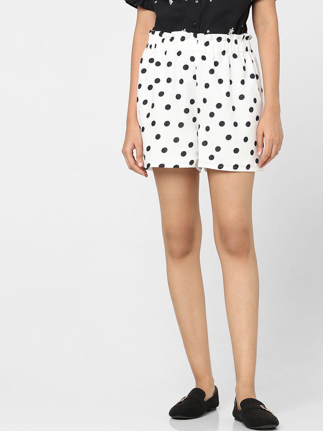 vero moda women white & black polka dot printed shorts