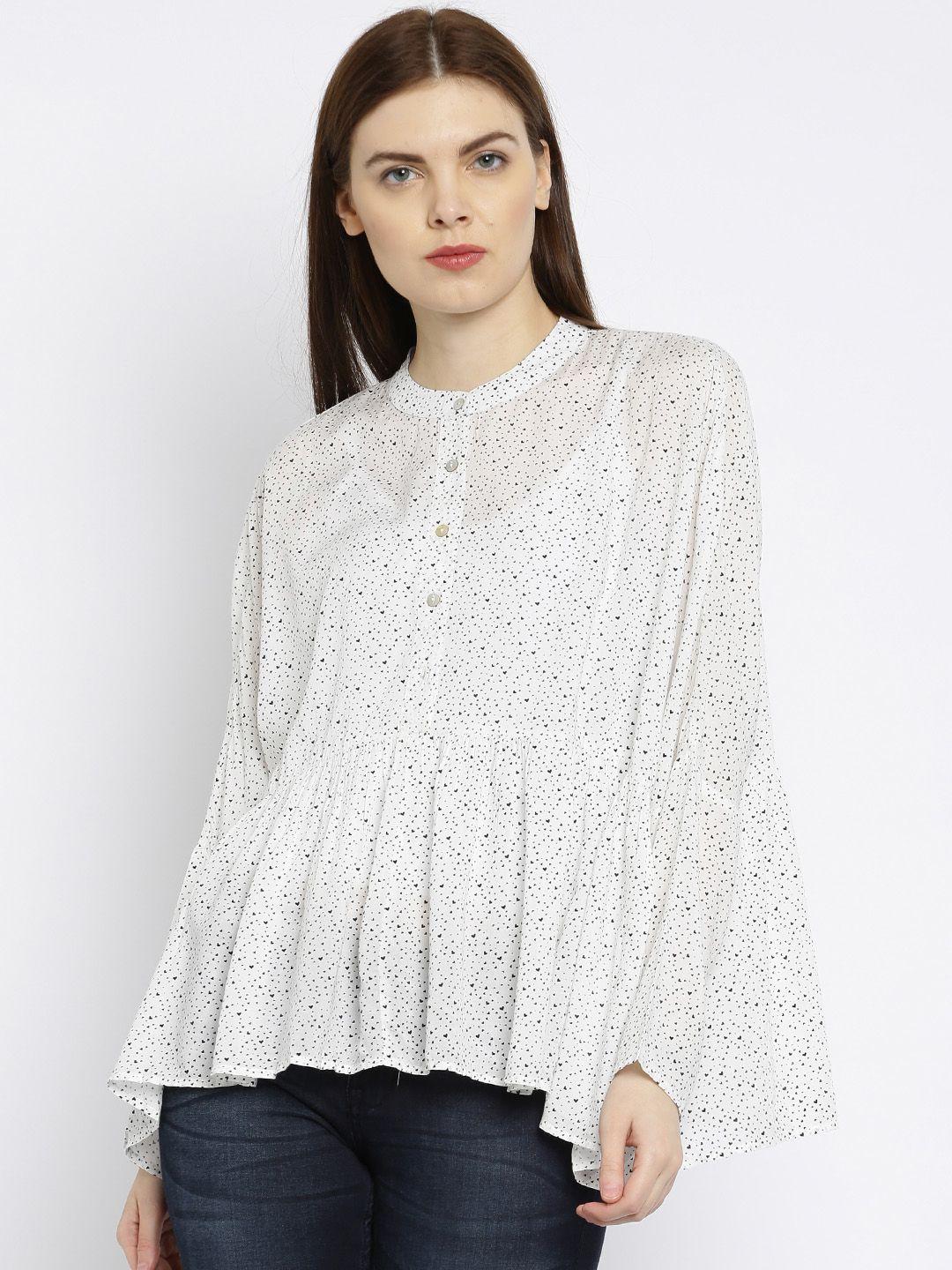 vero moda women white & black printed casual sheer shirt