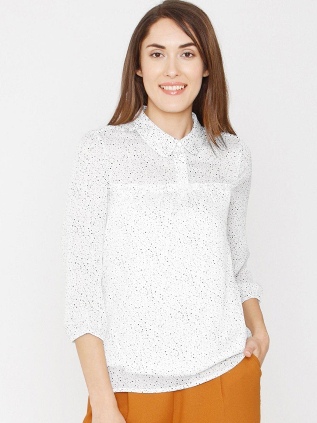 vero moda women white & black printed shirt style top