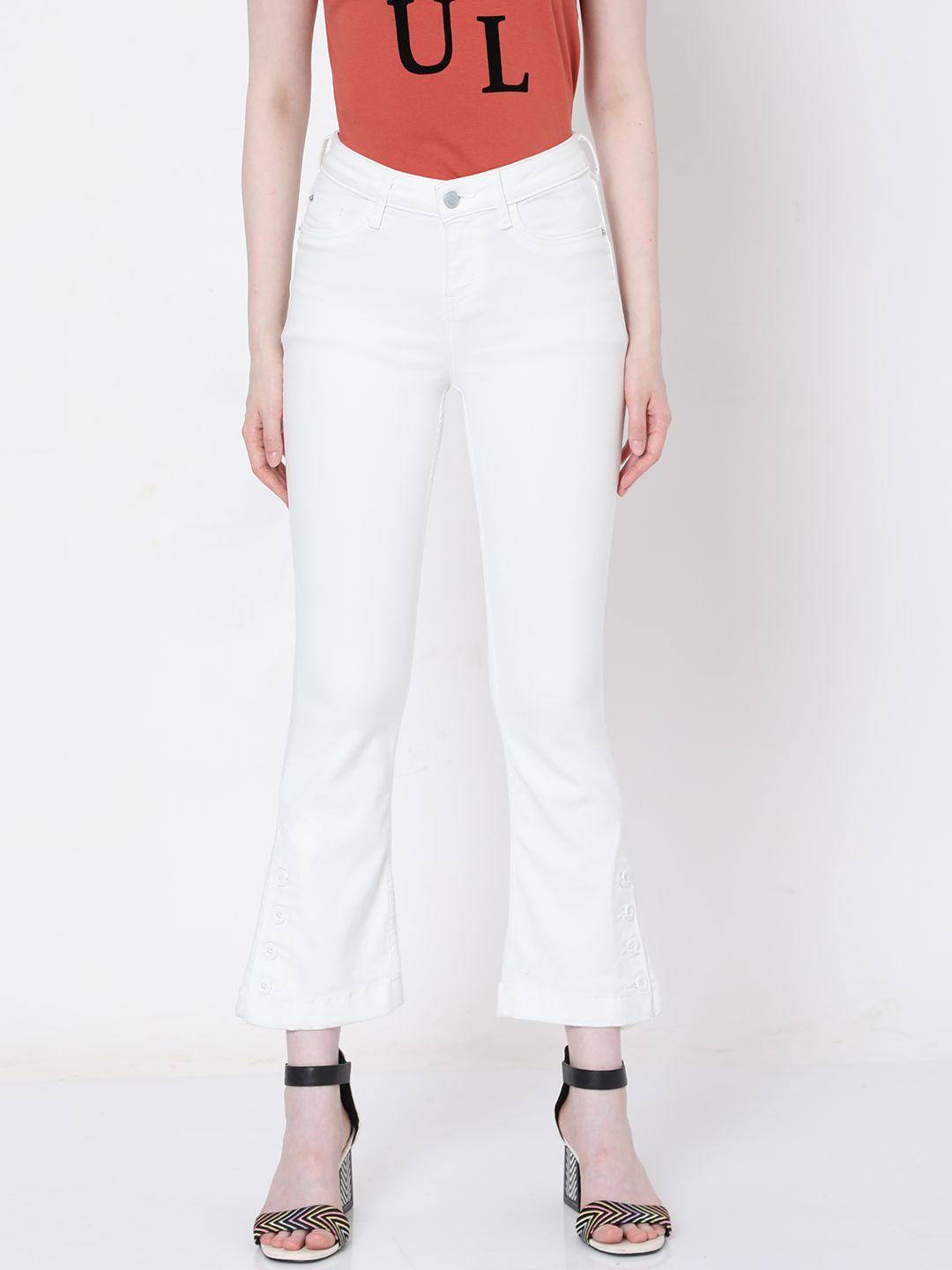 vero moda women white bootcut stretchable jeans