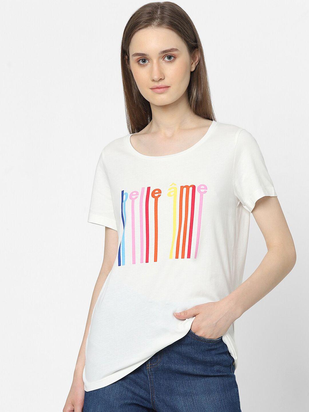 vero moda women white floral printed t-shirt