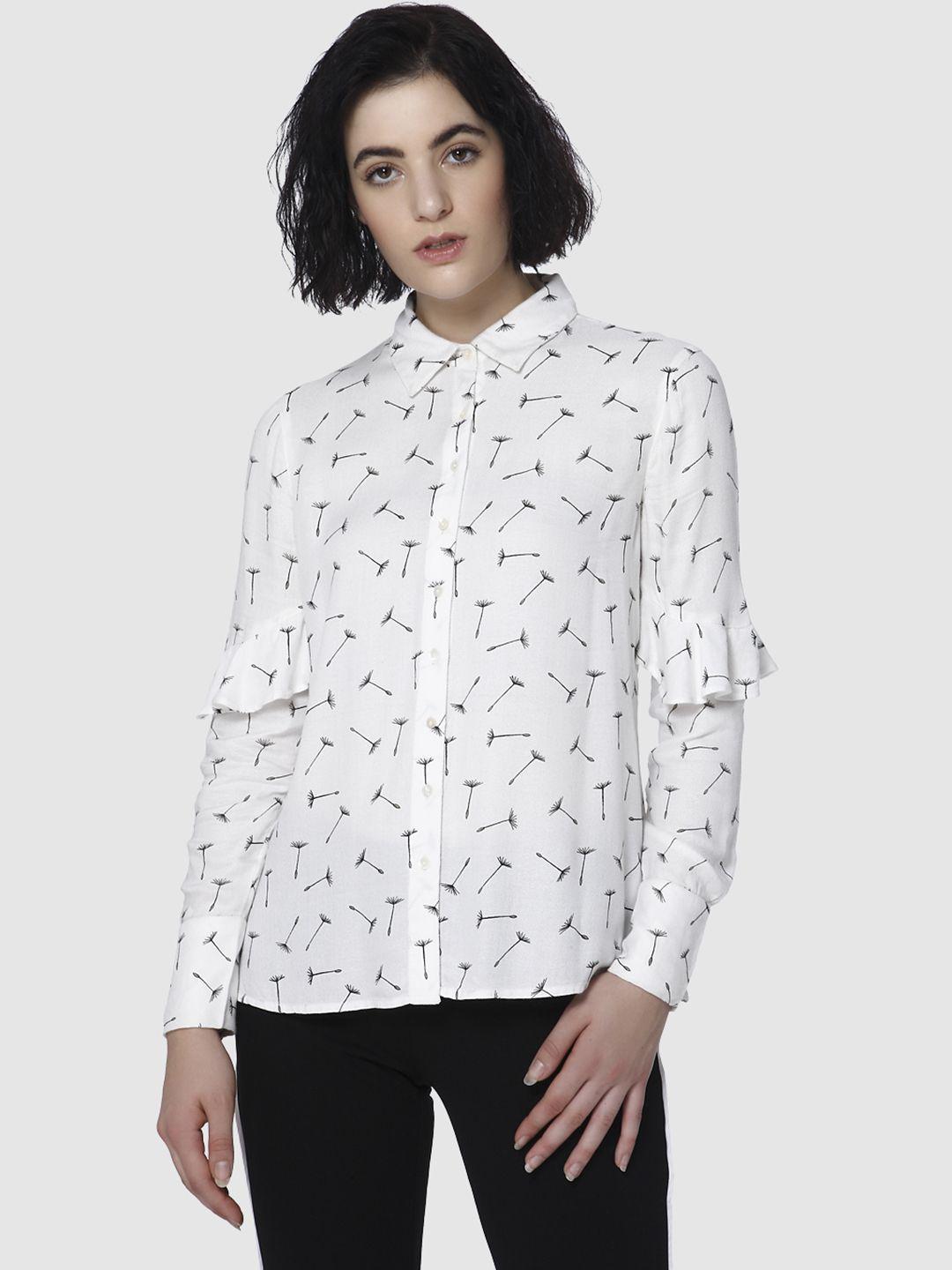 vero moda women white regular fit printed casual shirt