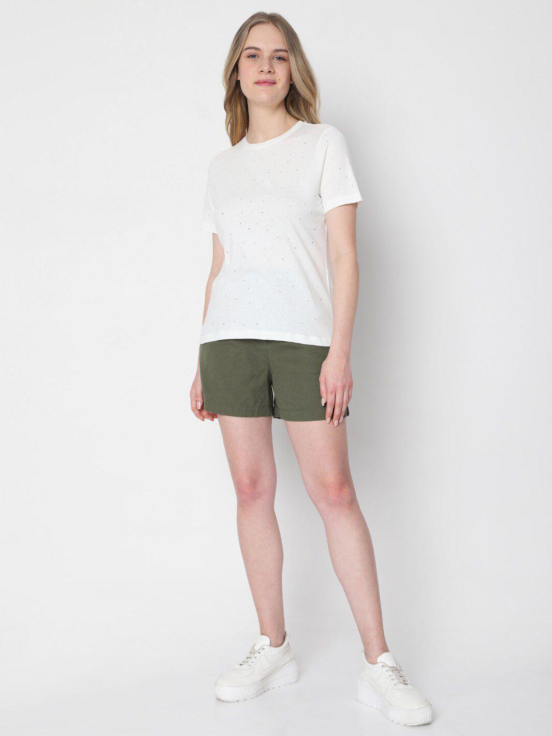 vero moda women white solid cotton t-shirt