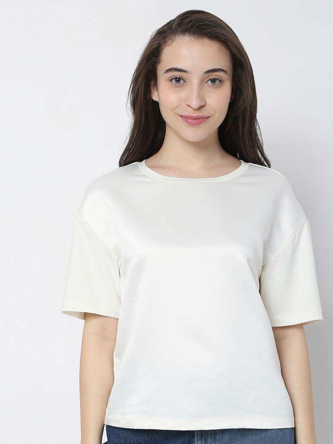 vero moda women white solid t-shirt