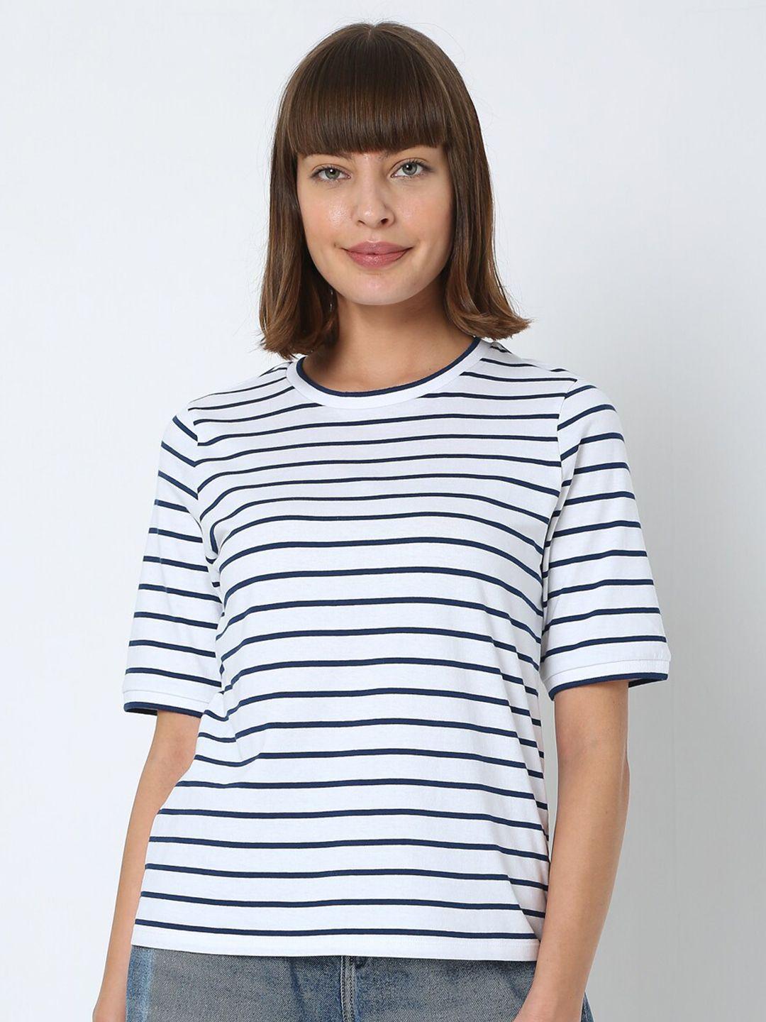 vero moda women white striped cotton t-shirt