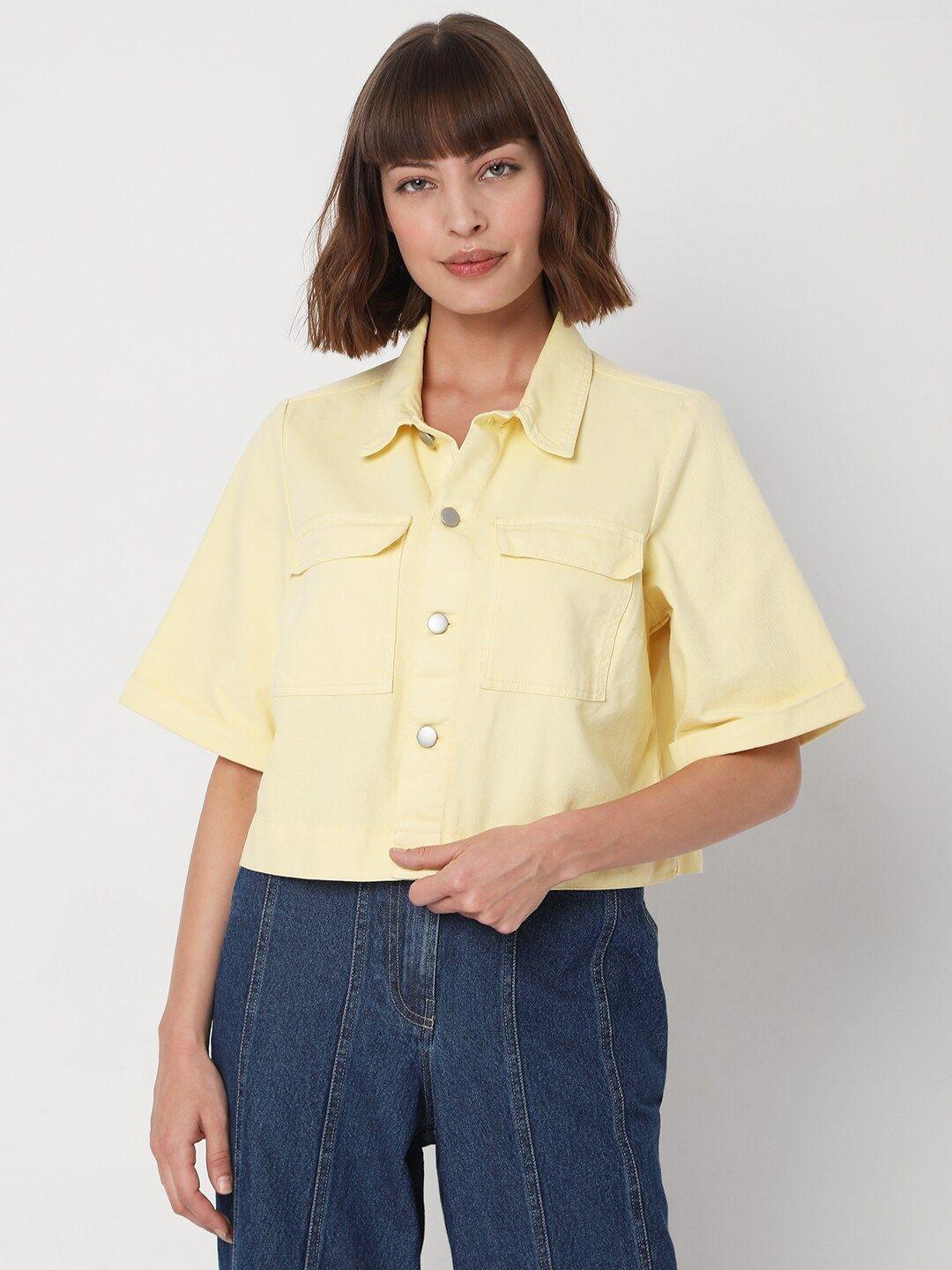 vero moda women yellow cotton casual shirt