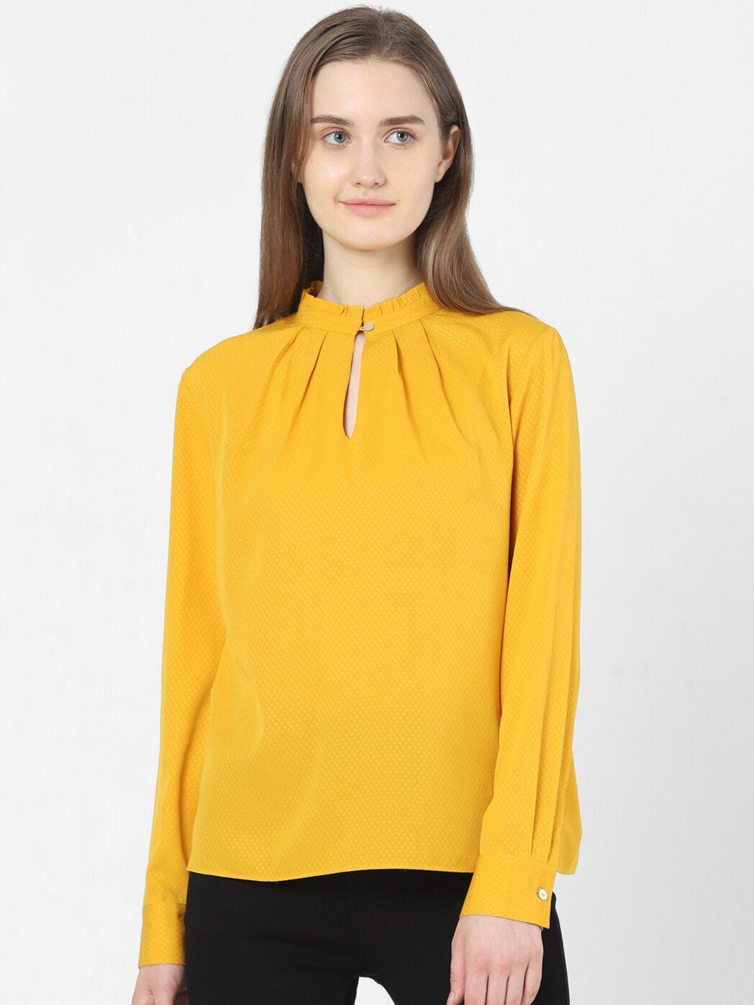 vero moda women yellow keyhole neck top