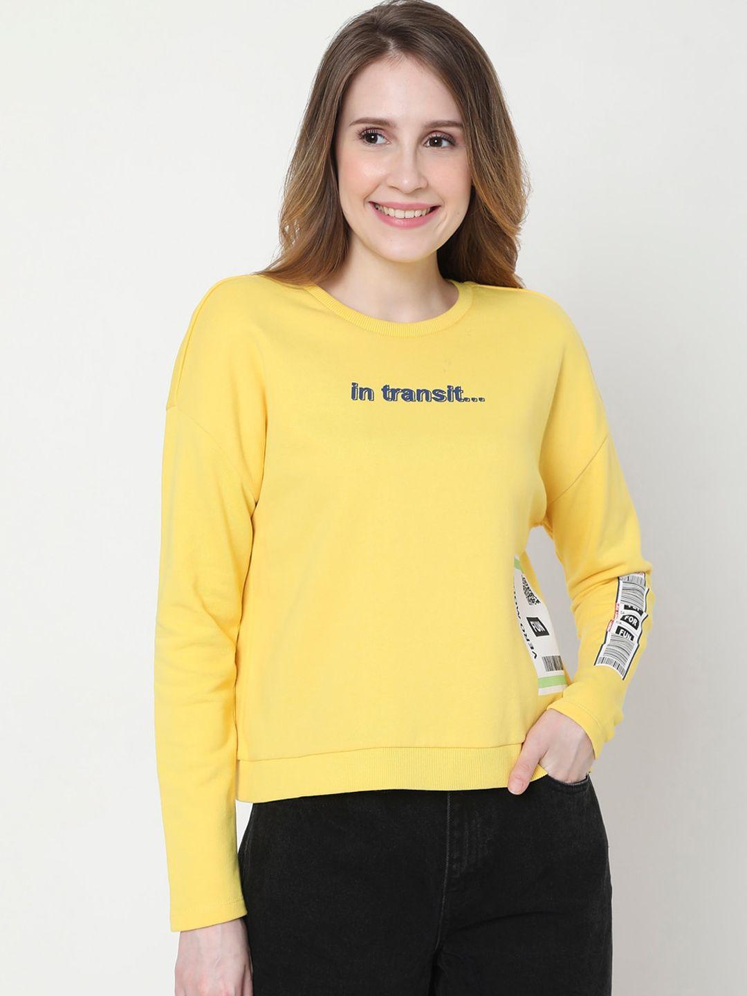 vero moda women yellow printed sweatshirt