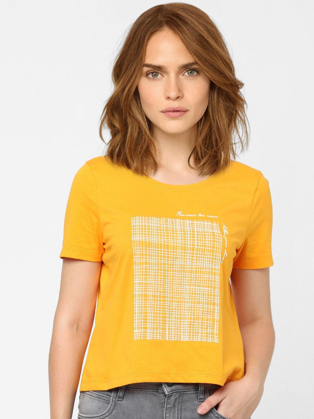 vero moda women yellow printed t-shirt