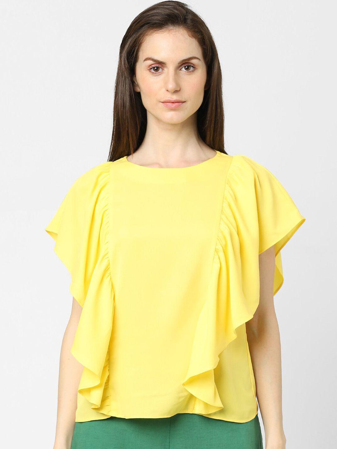 vero moda women yellow ruffles solid top