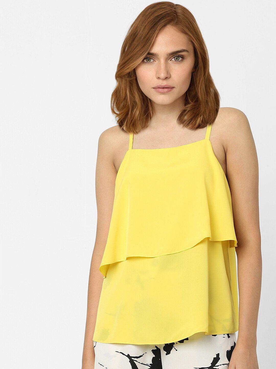 vero moda women yellow solid layered top