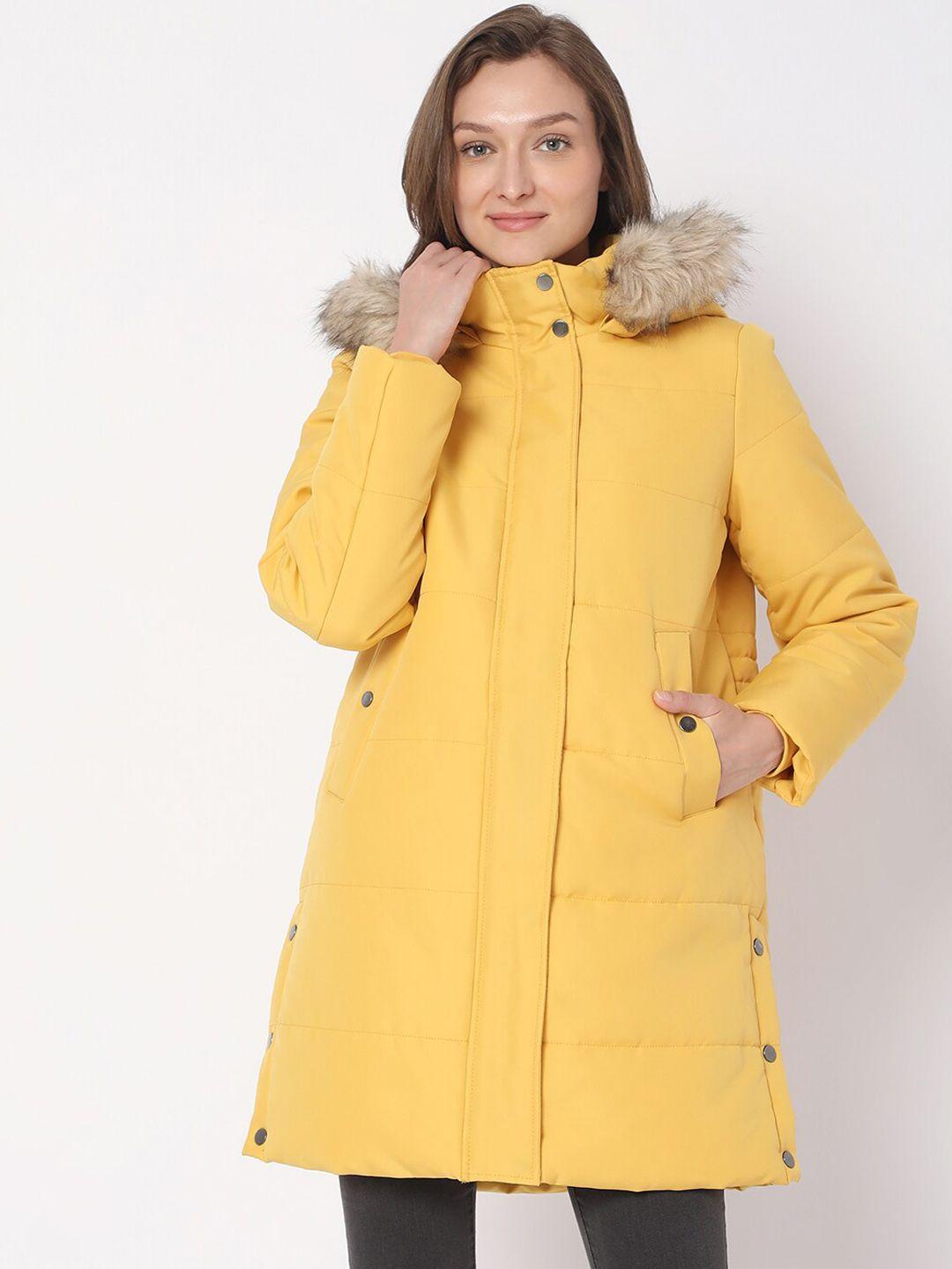 vero moda women yellow solid parka coat