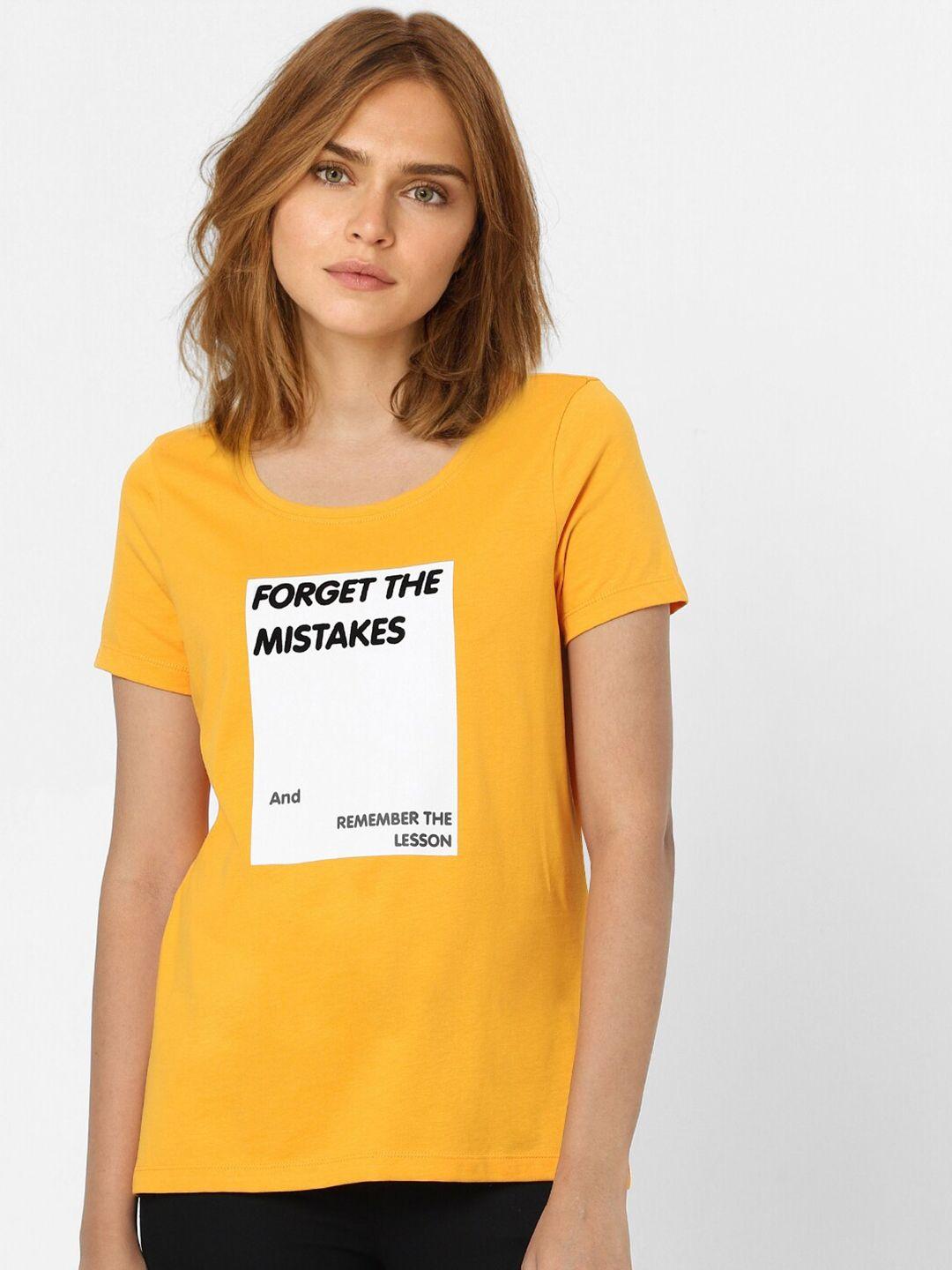 vero moda women yellow typography printed t-shirt