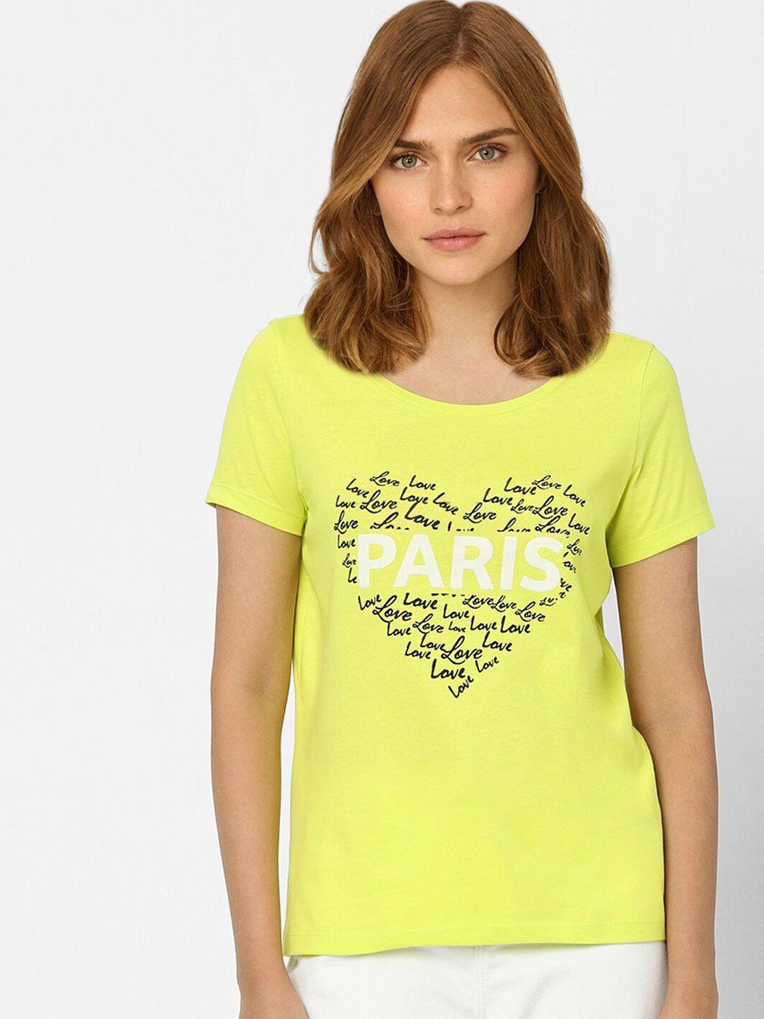vero moda women yellow typography printed t-shirt