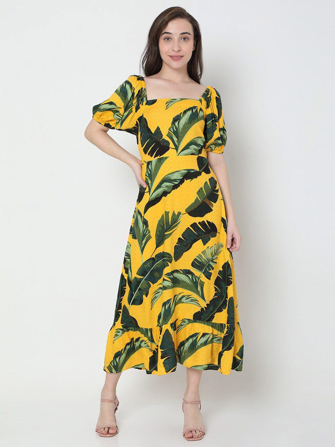 vero moda yellow & green tropical maxi dress