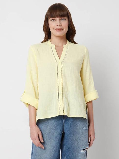 vero moda yellow band neck shirt