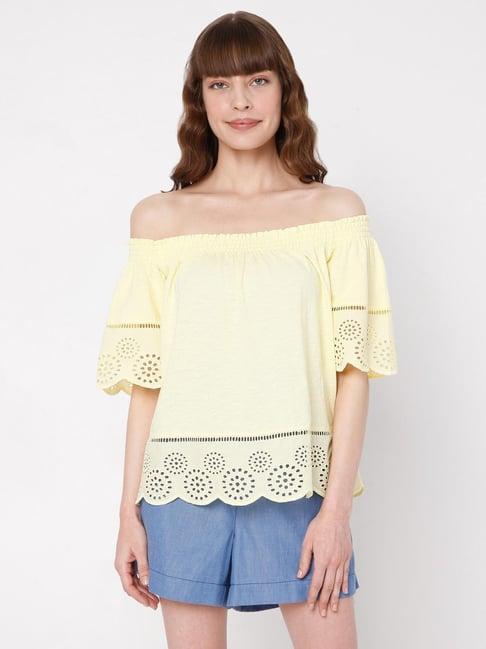 vero moda yellow cut work off shoulder top