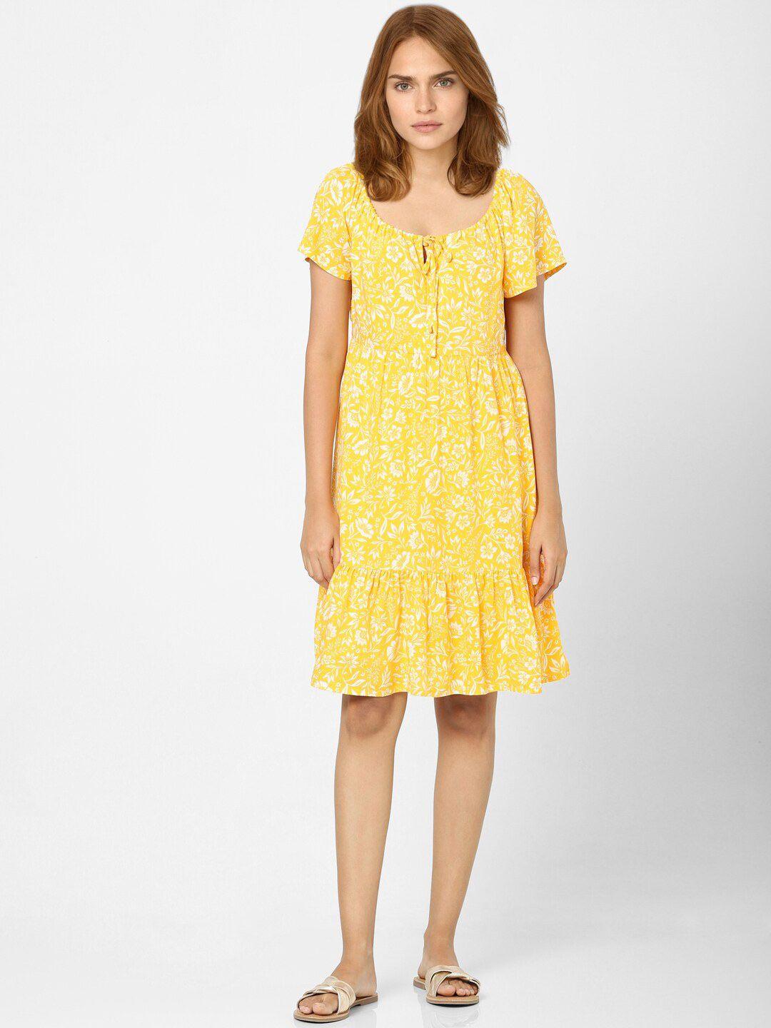 vero moda yellow floral a-line dress