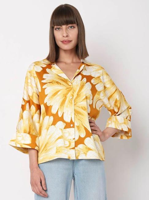 vero moda yellow floral print shirt