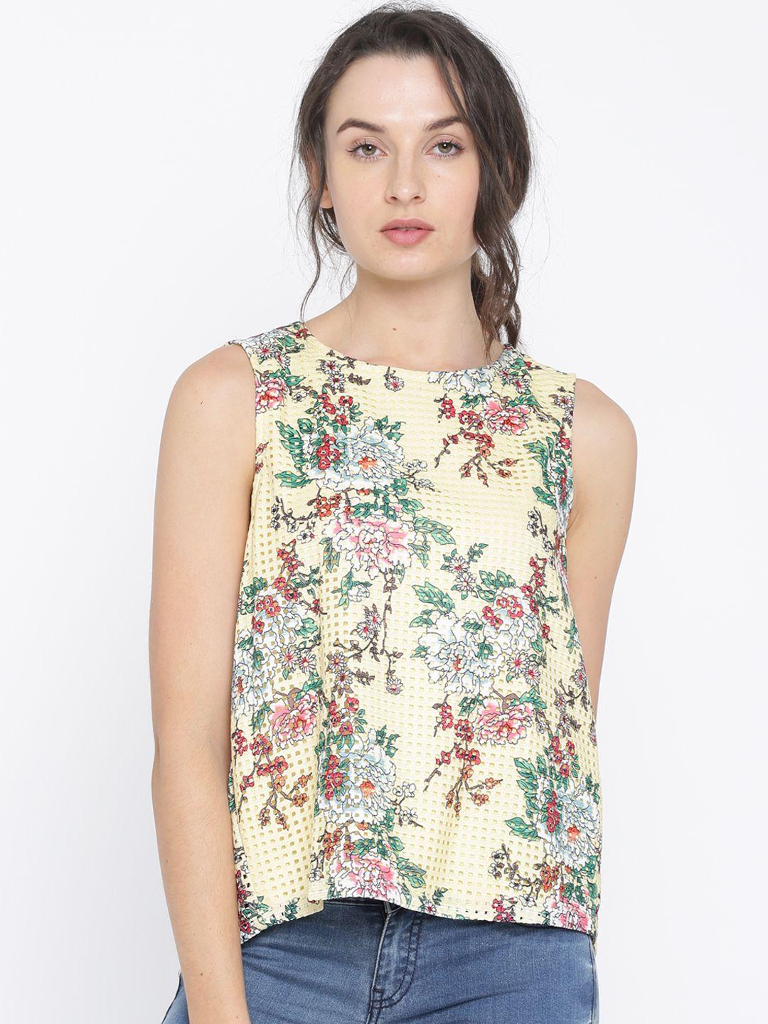 vero moda yellow floral print tulip back top