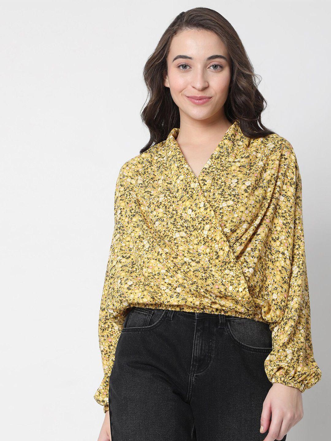 vero moda yellow floral print wrap top