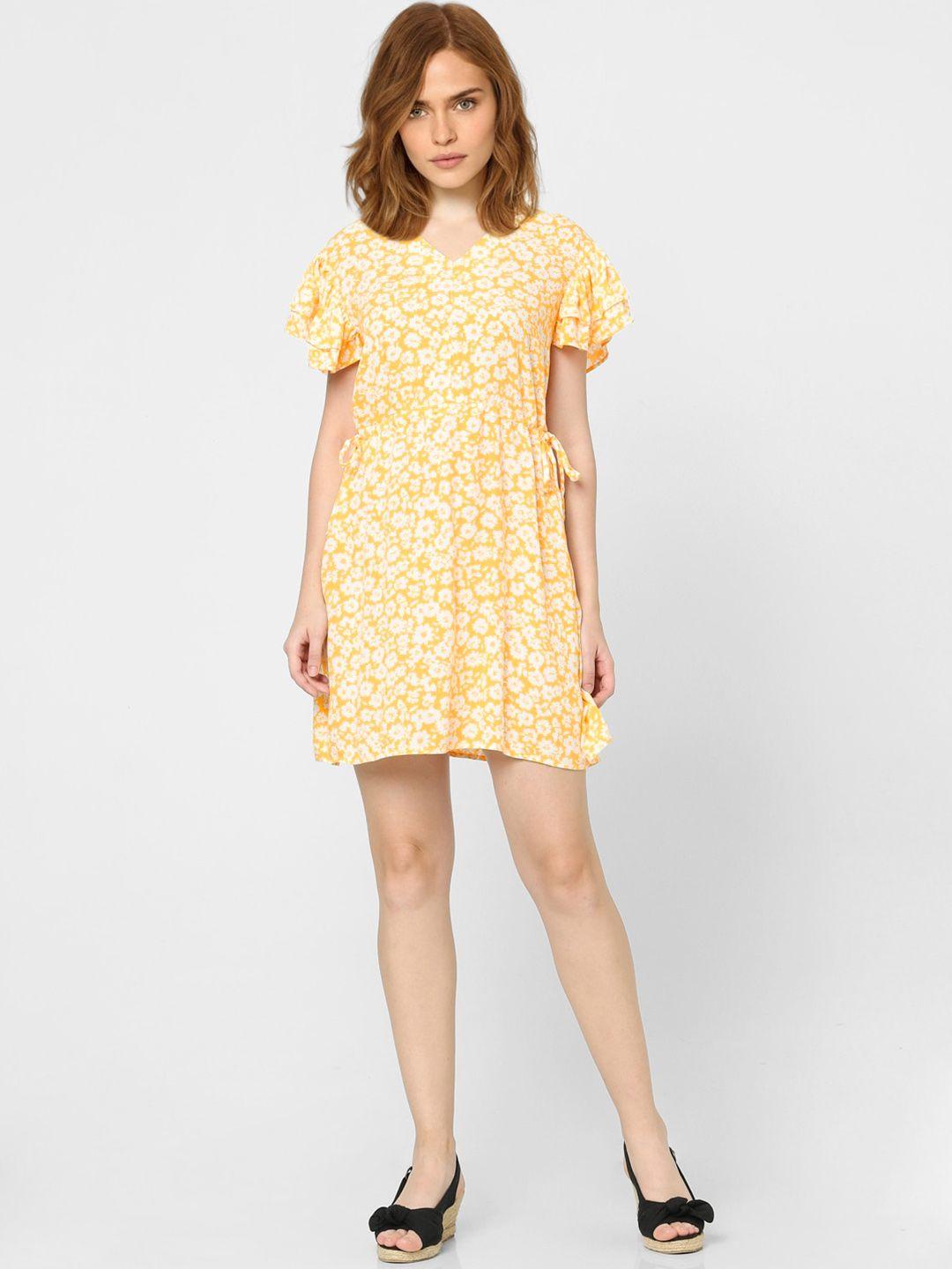 vero moda yellow floral printed a-line dress