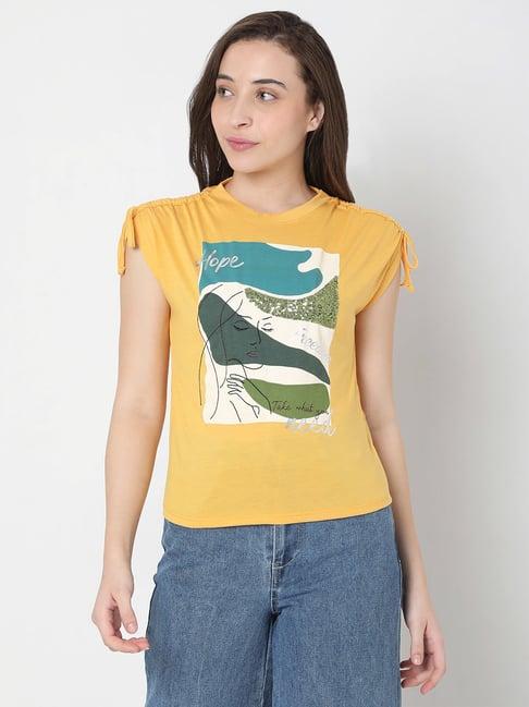 vero moda yellow graphic print top