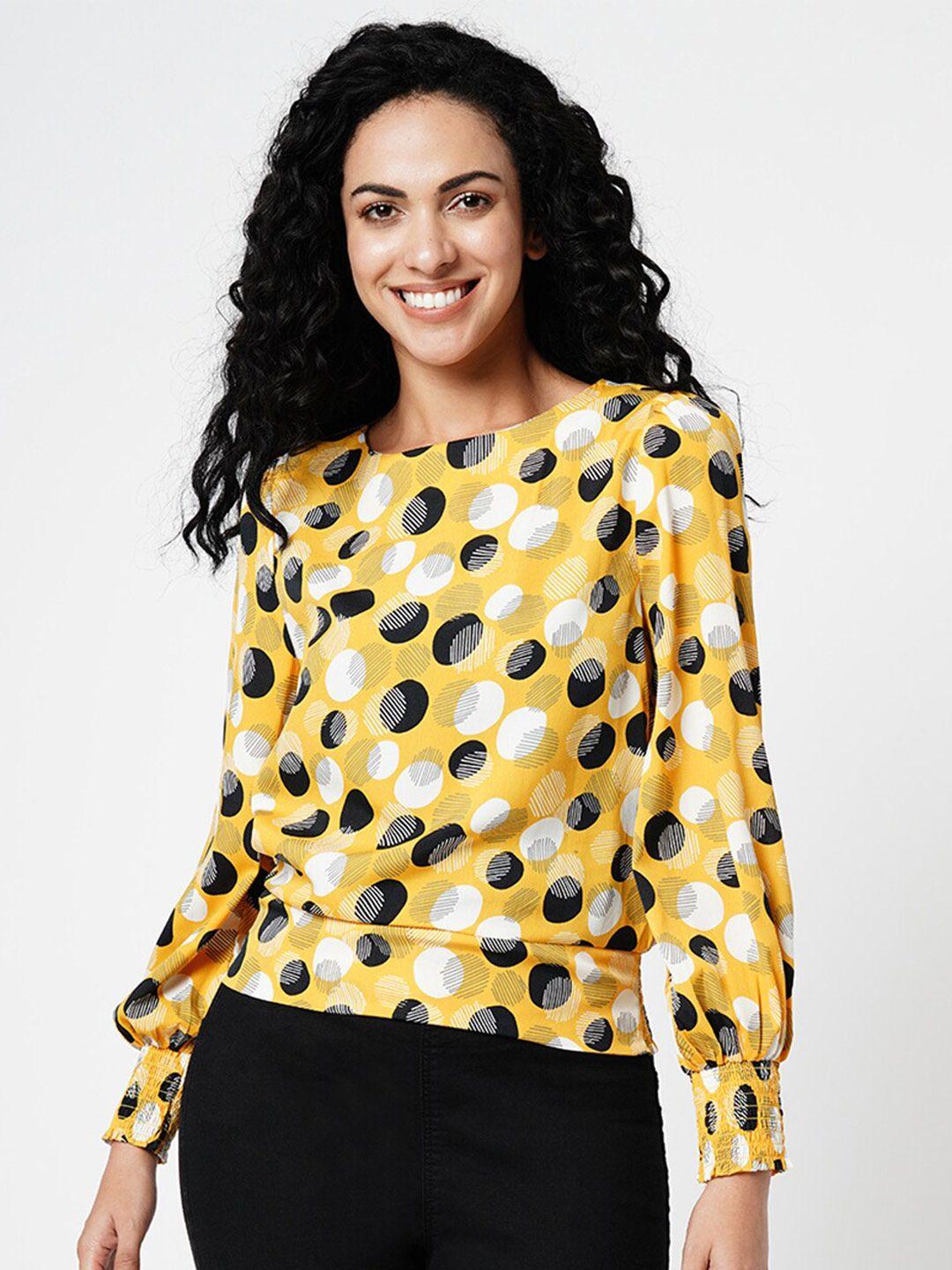 vero moda yellow polka dot print bishop sleeves blouson top