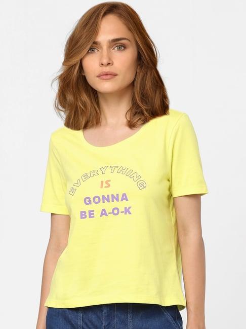 vero moda yellow printed round neck t-shirt