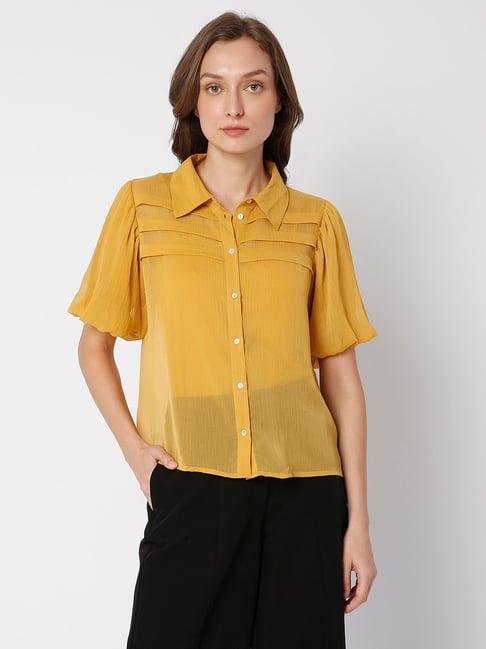 vero moda yellow regular fit shirt