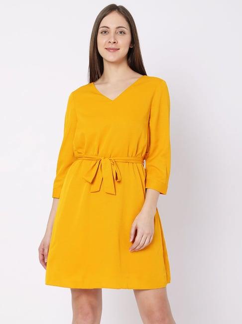 vero moda yellow regular fit wrap dress