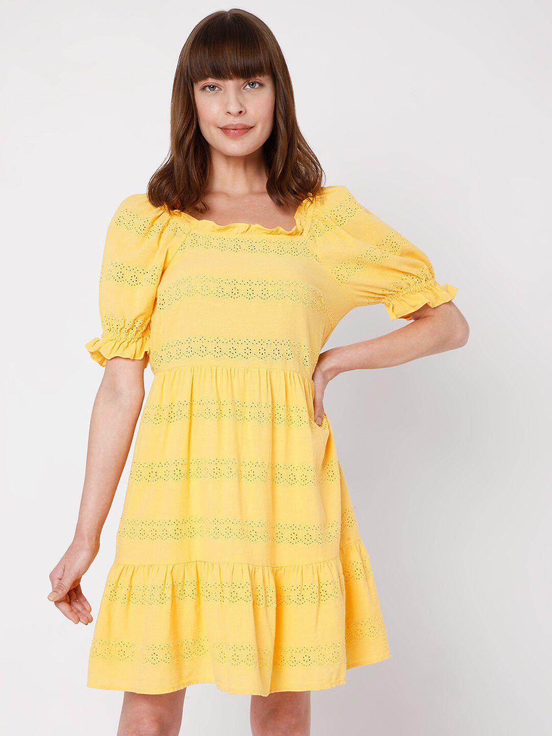 vero moda yellow schiffli dress