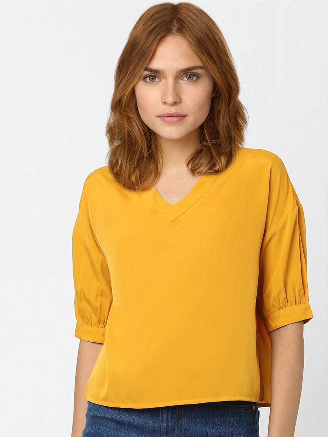 vero moda yellow solid a-line top